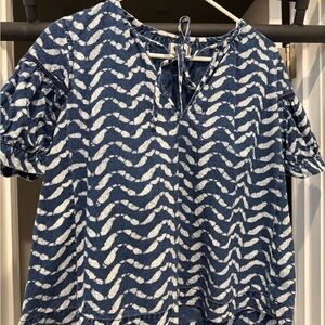 Madewell Blue and White Wave Pattern Blouse